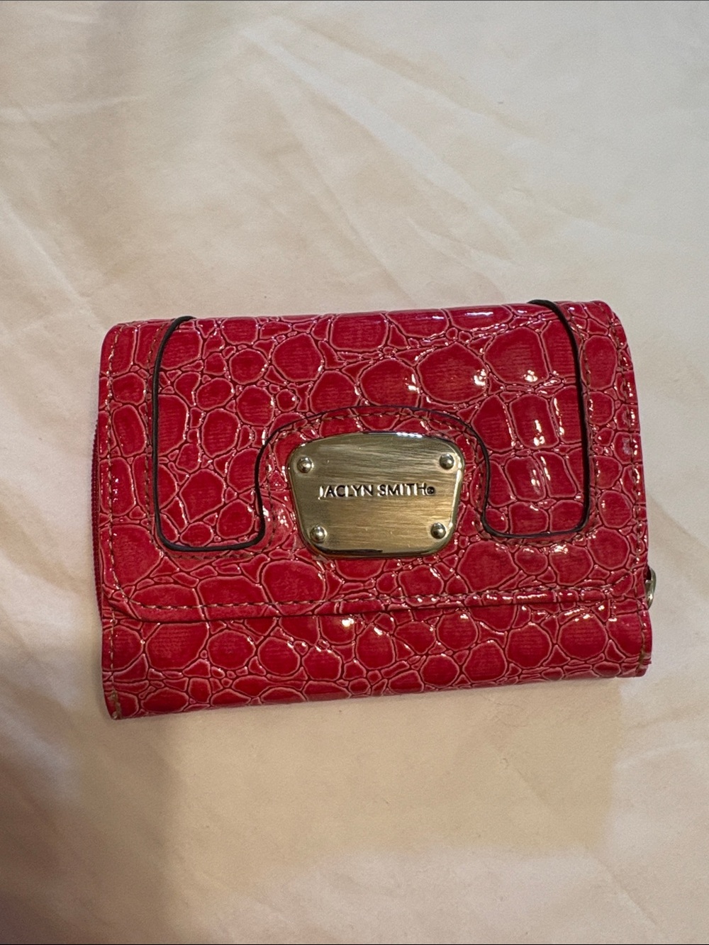 Jaclyn Smith Glossy pink Croc-Embossed Wallet with Metal Nameplate